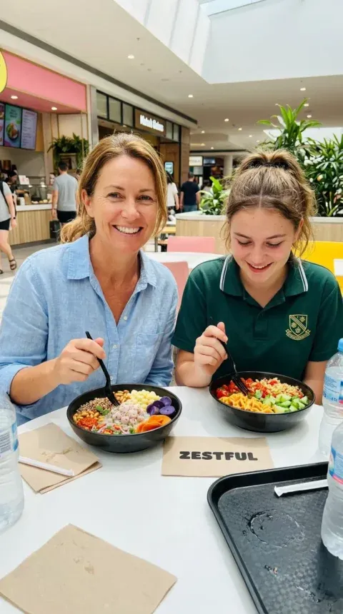 A Zestful customer enjoying a salad bowl
