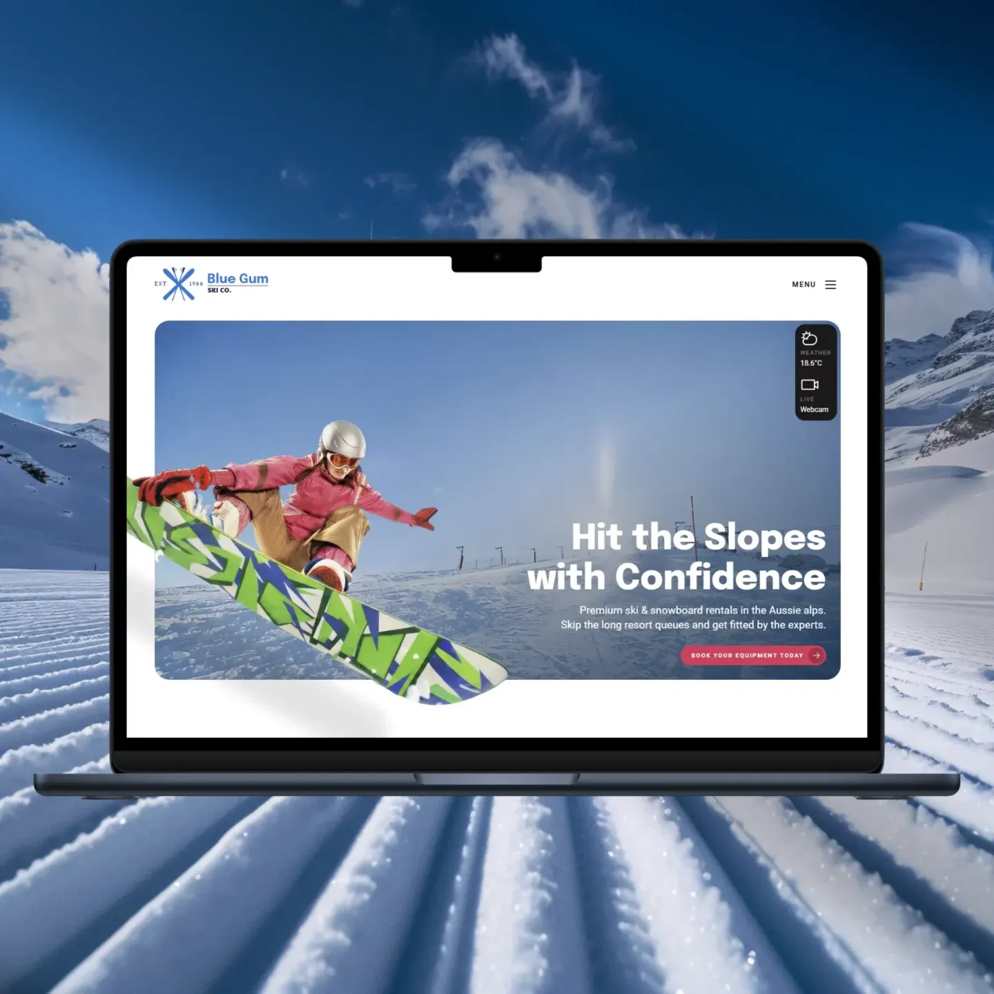 Blue Gum Ski Co. website displayed across desktop and mobile devices
