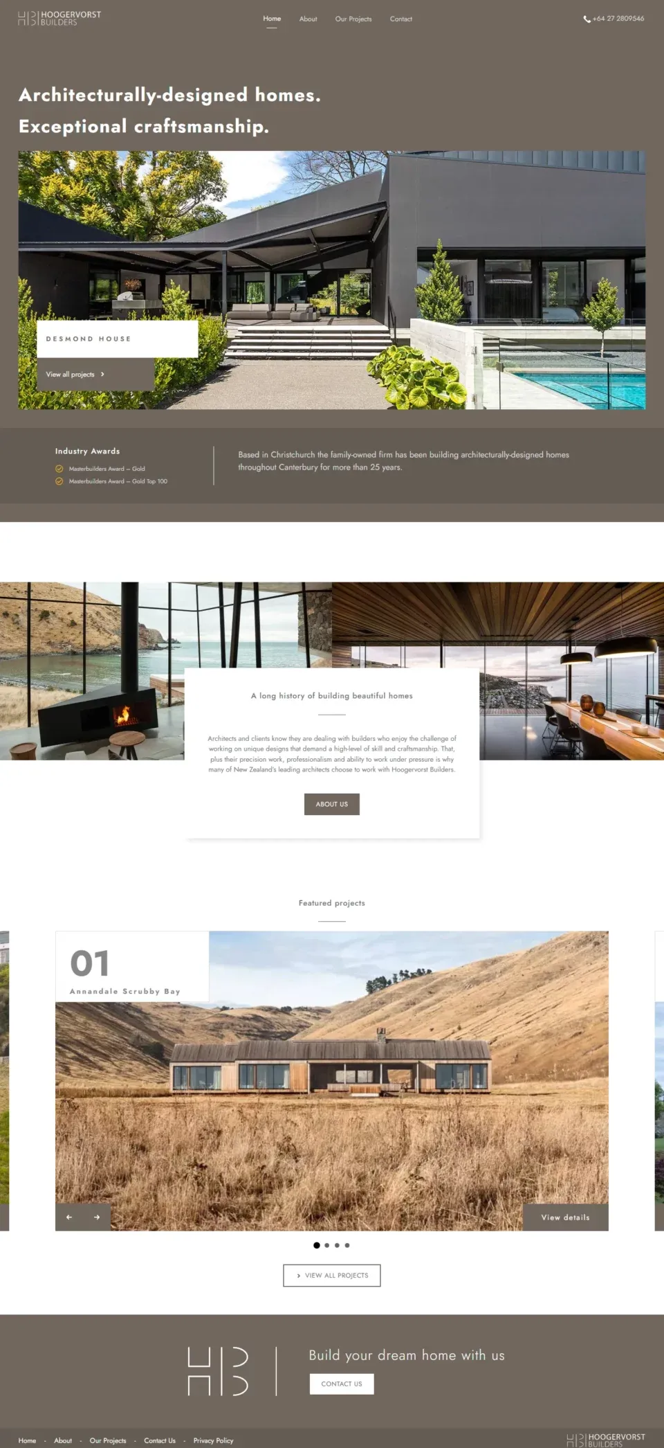 Hoogervorst Builders homepage featuring an architectural home