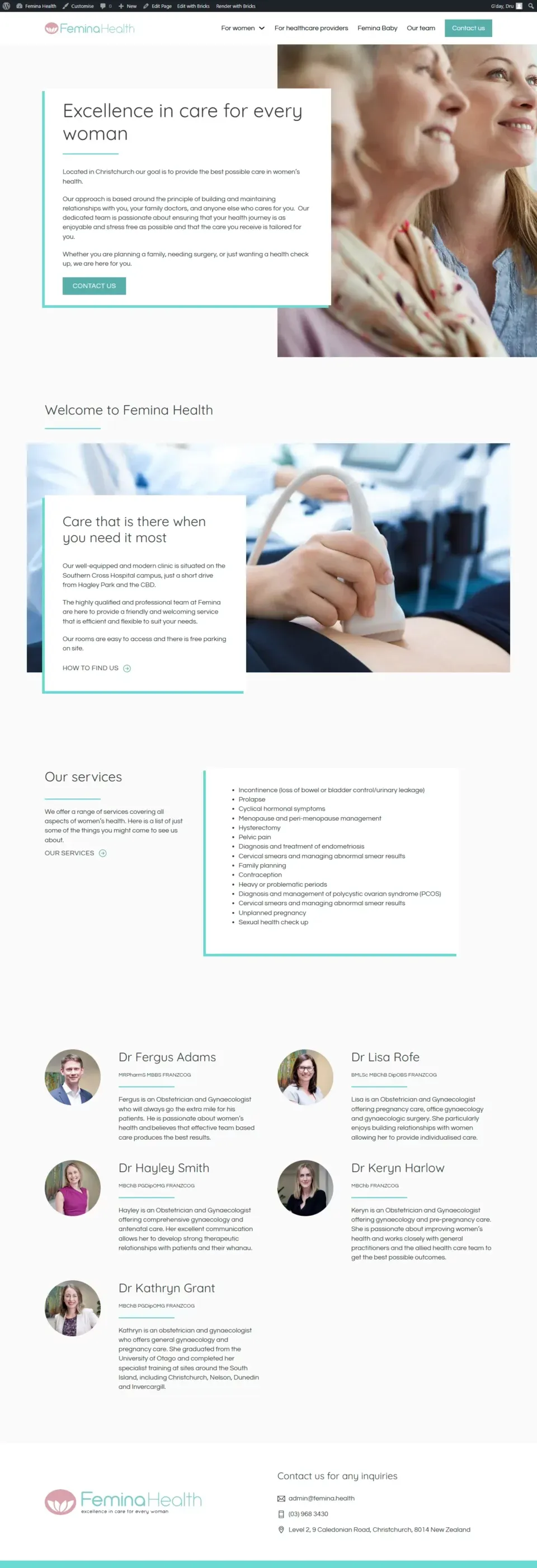 Femina Health homepage introducing its women’s healthcare services